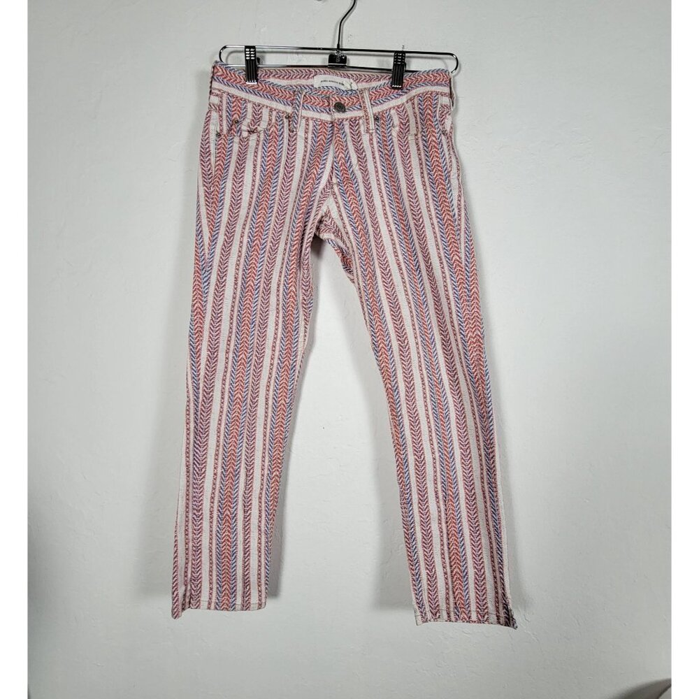 Isabel Marant Étoile Womens Chevron Striped Cropped Pants Sz 36 Red/Blue Stretch